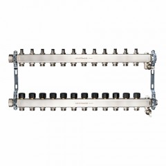 Коллектор UN с клапанами стальной с накидной гайкой, выходы 12x3/4" Евроконус USYSTEMS