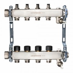 Коллектор UN с клапанами стальной с накидной гайкой, выходы 4x3/4" Евроконус USYSTEMS
