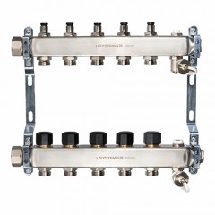 Коллектор UN с клапанами стальной с накидной гайкой, выходы 5x3/4" Евроконус USYSTEMS