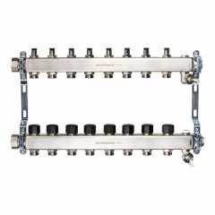 Коллектор UN с клапанами стальной с накидной гайкой, выходы 8x3/4" Евроконус USYSTEMS
