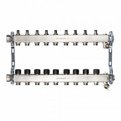 Коллектор UN с клапанами стальной с накидной гайкой, выходы 9x3/4" Евроконус USYSTEMS