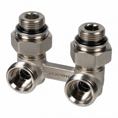 Угловой узел нижнего подключения радиатора G3/4"НР ЕК-G3/4"НГ ЕК + ниппели 3/4-1/2 USYSTEMS